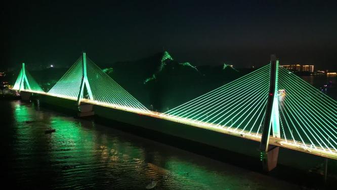 航拍湖北宜昌夷陵长江大桥夜景