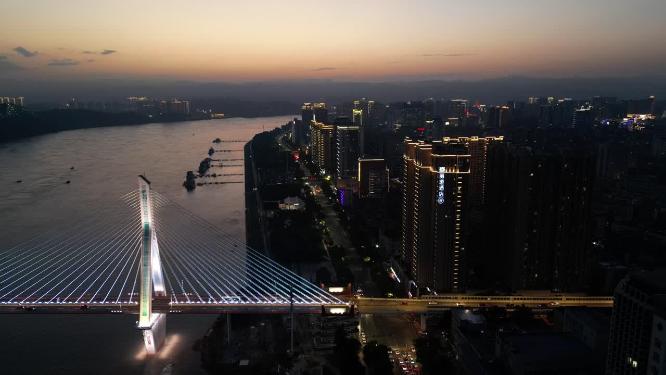 航拍湖北宜昌夷陵长江大桥夜景