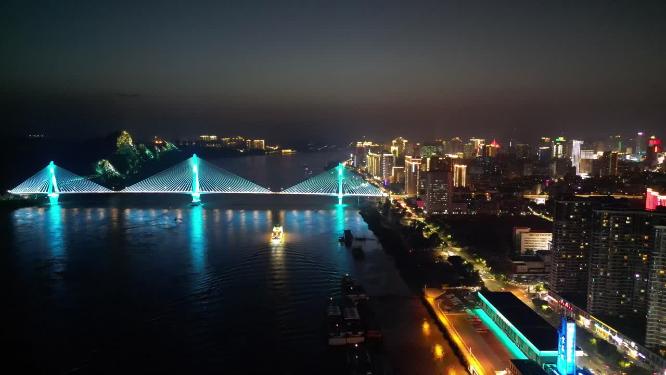 航拍湖北宜昌夷陵长江大桥夜景