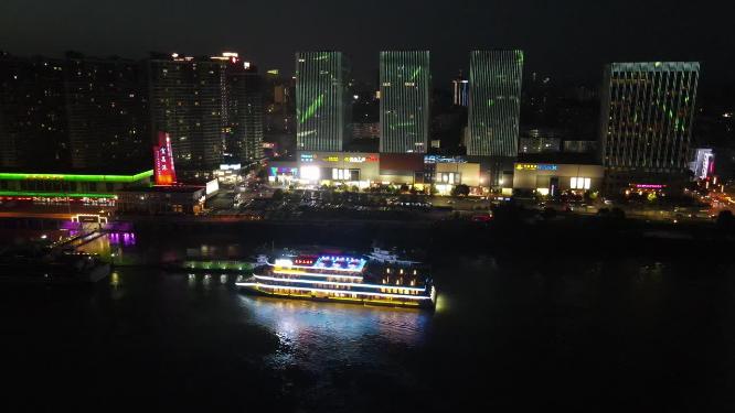 航拍湖北宜昌沿江大道宜昌夜景