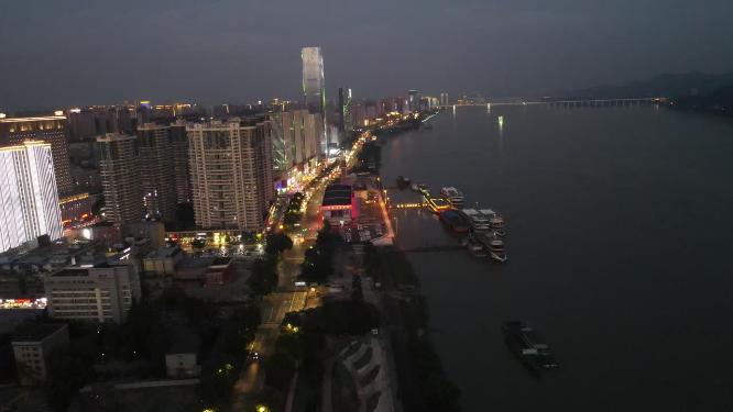航拍湖北宜昌沿江大道宜昌夜景