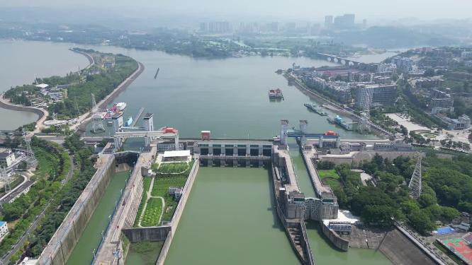 航拍湖北宜昌葛洲坝水电站