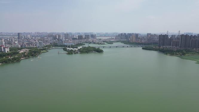 航拍湖北鄂州东洋澜湖湿地公园