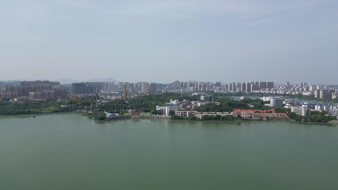 航拍湖北鄂州东洋澜湖湿地公园