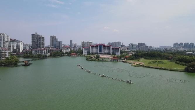 航拍湖北鄂州东洋澜湖湿地公园