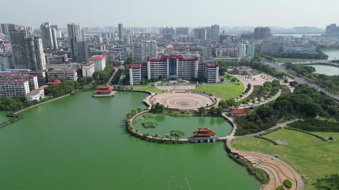 航拍湖北鄂州市凤凰广场凤凰台