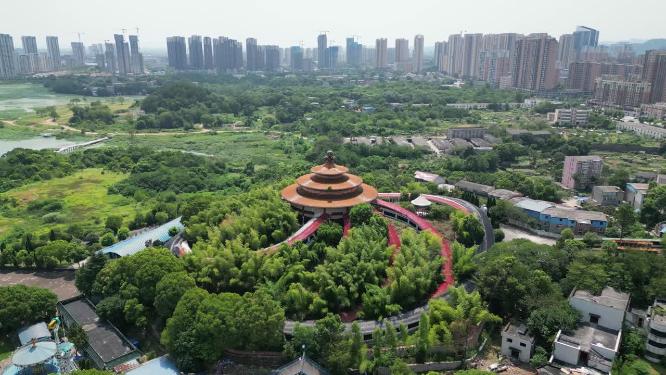 航拍湖北鄂州莲花山地标建筑