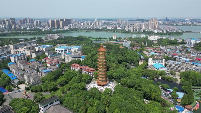航拍湖北鄂州莲花山元明塔