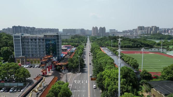 航拍湖北鄂州城市交通大道
