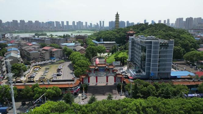 航拍湖北鄂州莲花山元明塔