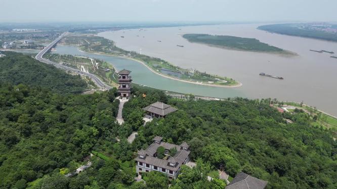 航拍湖北鄂州西山风景区4A景区