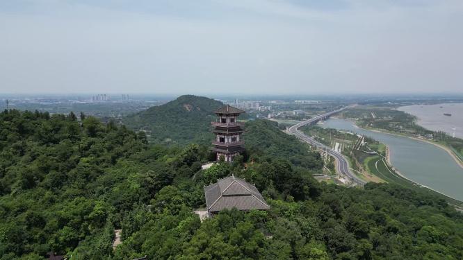 航拍湖北鄂州西山风景区武昌楼