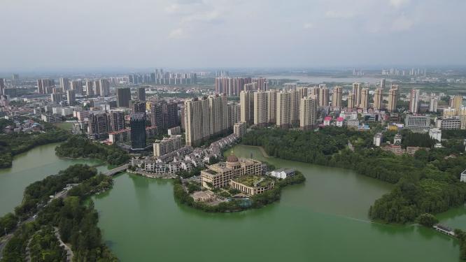 航拍湖北黄冈遗爱湖公园4A景区