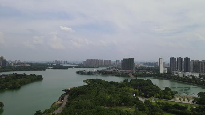 航拍湖北黄冈遗爱湖公园4A景区