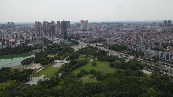 航拍湖北黄冈遗爱湖公园4A景区