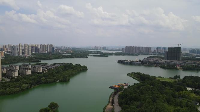 航拍湖北黄冈遗爱湖公园4A景区