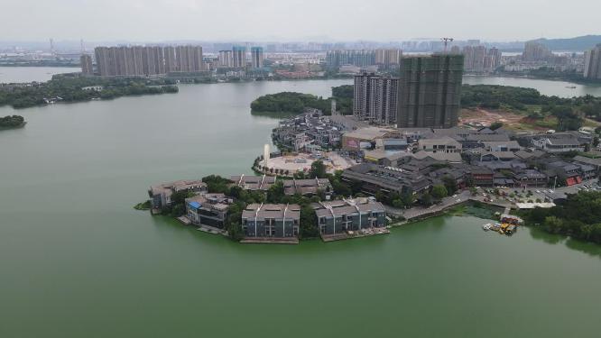 航拍湖北黄冈遗爱湖公园4A景区