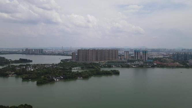 航拍湖北黄冈遗爱湖公园4A景区