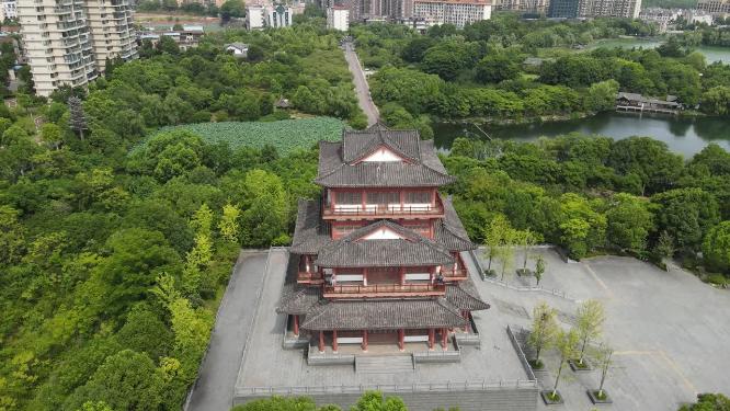 航拍湖北黄冈遗爱湖公园