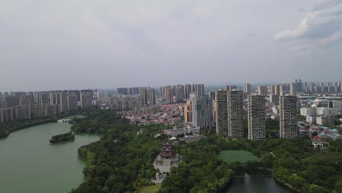 航拍湖北黄冈遗爱湖公园