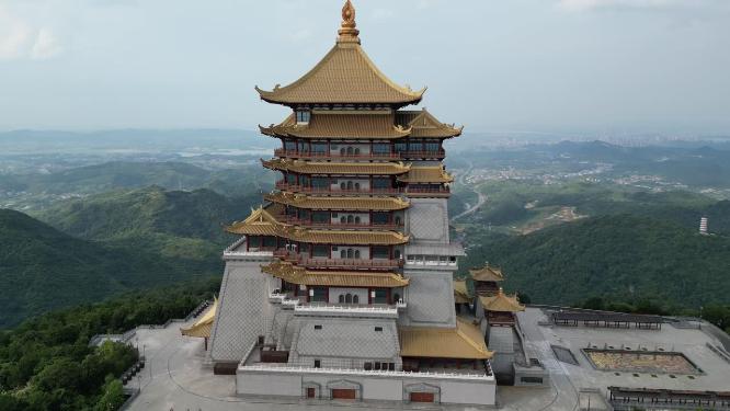 航拍湖北黄石东方山风景区东昌阁
