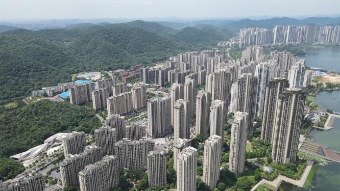 航拍湖南长沙梅溪湖高楼建筑