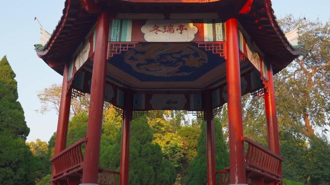 晴天古建筑凉亭特写