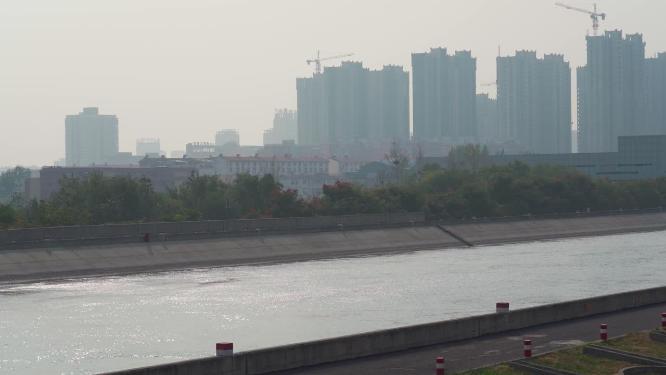 城市河流两岸4k风景视频