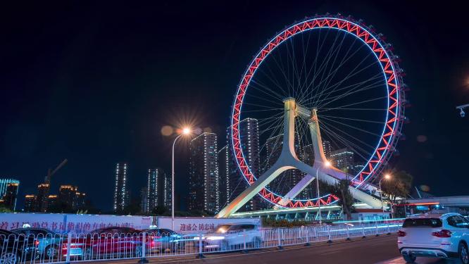 天津之眼摩天轮夜景延时