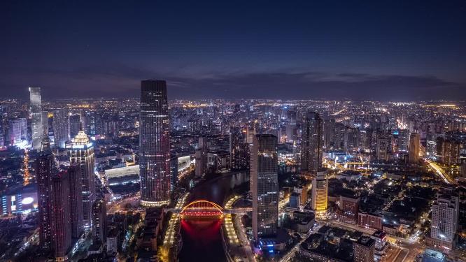 天津城市天际线航拍延时