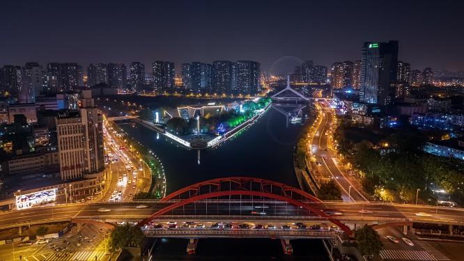 航拍天津海河车流延时合集