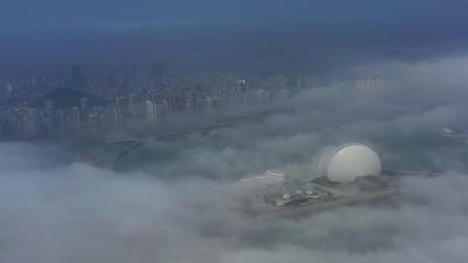 航拍珠海大剧院日月贝歌剧院