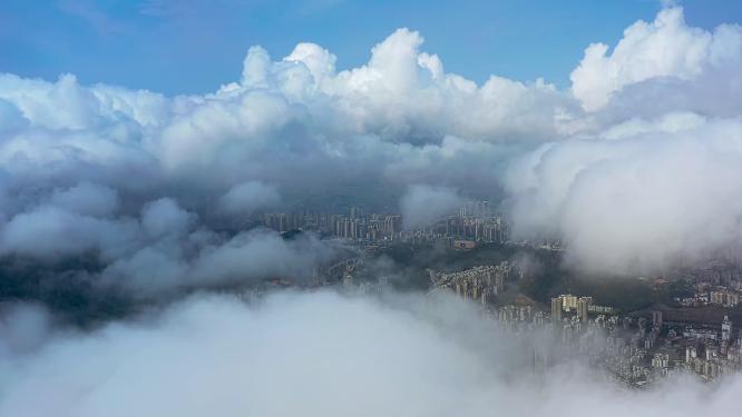 城市天空及地标建筑及白云