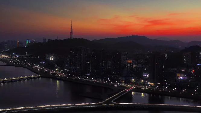 珠海野狸岛城市夜景车流