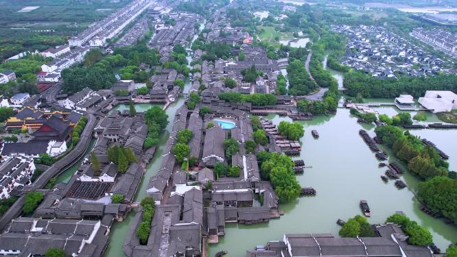 航拍江南古镇乌镇小桥流水