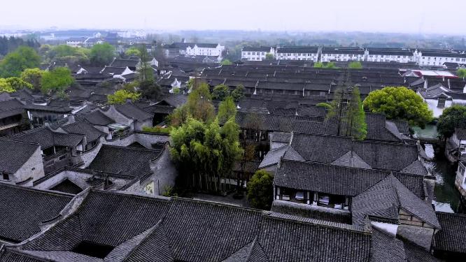 航拍江南古镇乌镇小桥流水