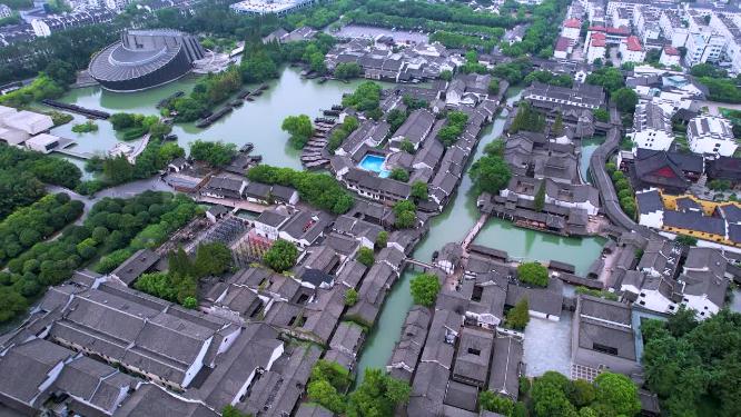 航拍江南古镇乌镇小桥流水