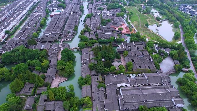 航拍江南古镇乌镇小桥流水