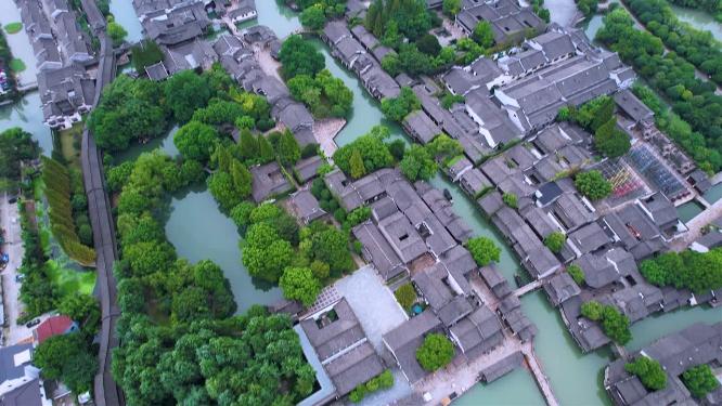 航拍江南古镇乌镇小桥流水