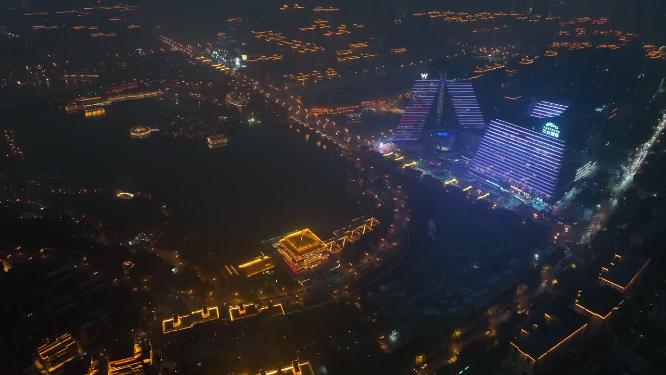 W酒店夜景航拍曲江南湖合集城市中秋夜景
