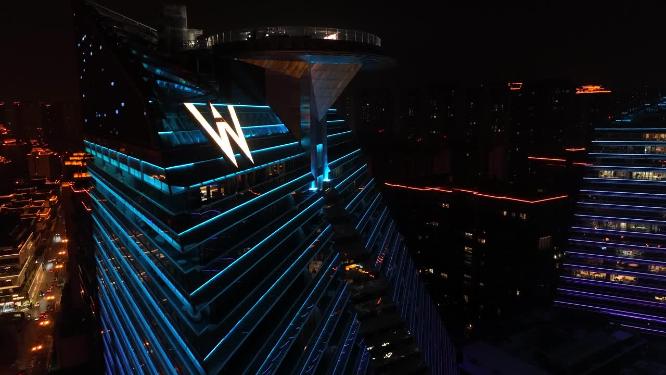 W酒店夜景航拍曲江南湖夜景