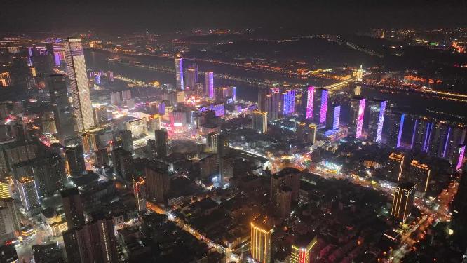 长沙夜景大景航拍