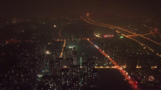 航拍陕西焰火鞭炮除夕夜西安烟花