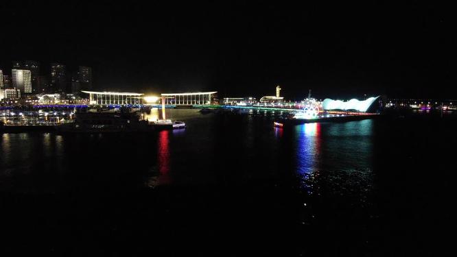 航拍山东青岛奥帆基地夜景