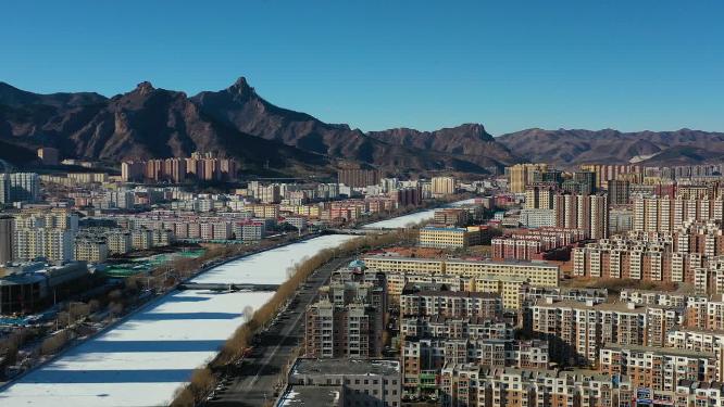 航拍北方城镇春天县城实景