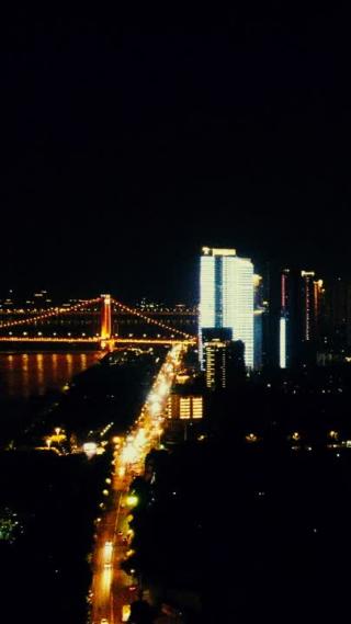 湖北武汉城市夜景灯光航拍