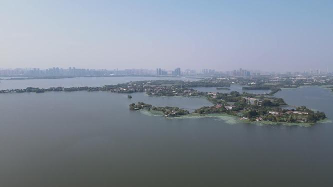 航拍武汉东湖全景