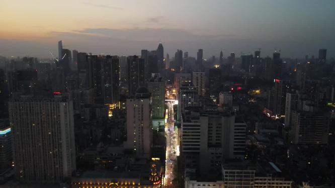 航拍武汉江汉路步行街夜景