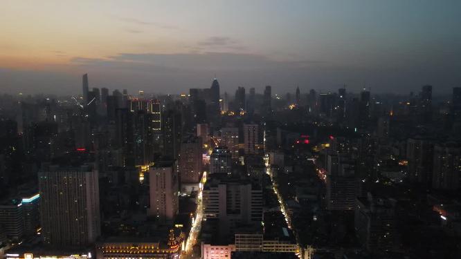 航拍武汉江汉路步行街夜景
