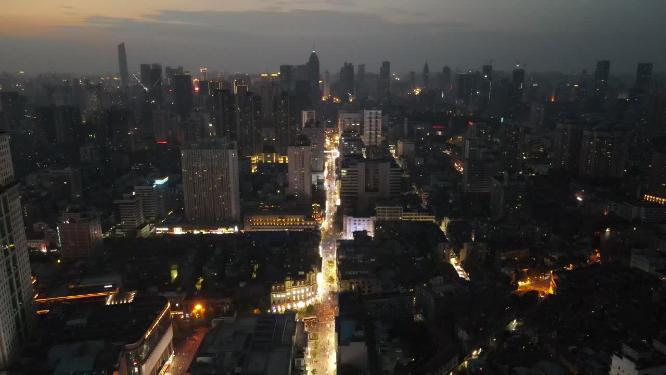 航拍武汉江汉路步行街夜景